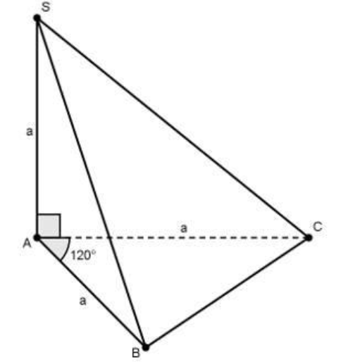 Cho khối chóp S.ABC có đáy là tam giác ABC  cân tại A, góc BAC = 120 độ  (ảnh 1)