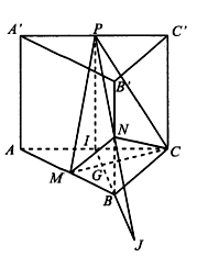 Cho hình lăng trụ ABCA'B'C' có thể tích bằng V. Gọi M, N, P lần lượt là trung điểm của các cạnh (ảnh 1)