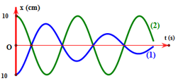  Hai chất điểm dao động có li độ phụ thuộc theo thời gian được biểu diễn tương ứng bởi hai đồ thị (1) và (2) như hình vẽ, Nhận xét nào dưới đây đúng khi nói về dao động của hai chất điểm? (ảnh 1)