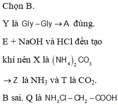 Hỗn hợp E gồm muối vô cơ X (CH8N2O3) và đipeptit Y (C4H8N2O3). (ảnh 1)