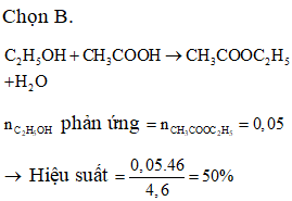Thực hiện phản ứng este hoá giữa 4,6 gam ancol etylic với lượng dư (ảnh 1)