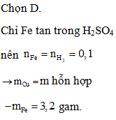 Cho 8,8 gam hỗn hợp gồm Fe và Cu vào dung dịch H2SO4 loãng, dư. (ảnh 1)