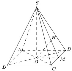 Cho hình chóp tứ giác đều S.ABCD có cạnh đáy và cạnh bên bằng a, gọi O là tâm của đáy ABCD. Khoảng cách từ O đến mặt phẳng (ảnh 1)