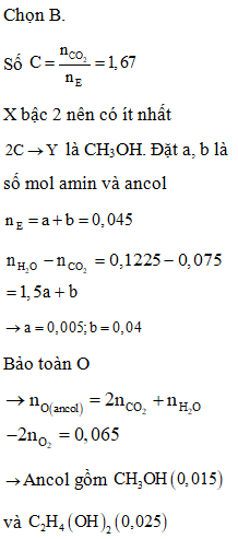Hỗn hợp E gồm amin X (no, đơn chức, mạch hở, bậc hai) và hai ancol (ảnh 1)