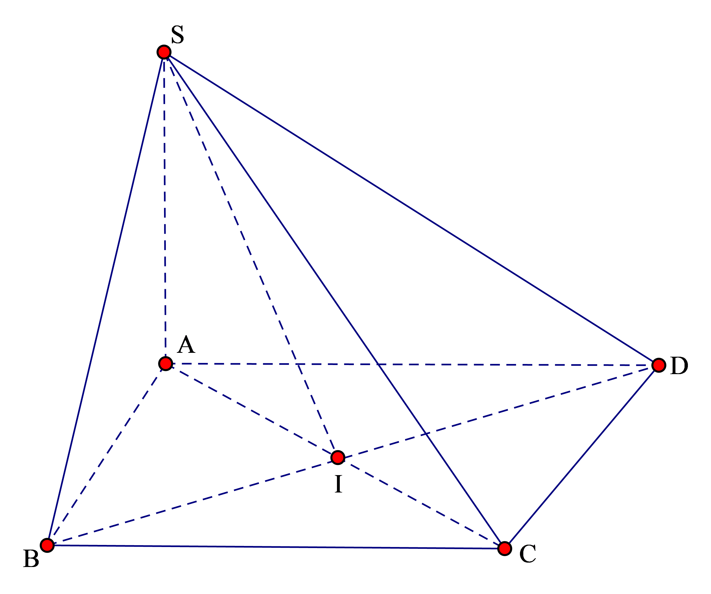 Cho hình chóp tứ giác S.ABCD có đáy là hình vuông cạnh a (ảnh 1)