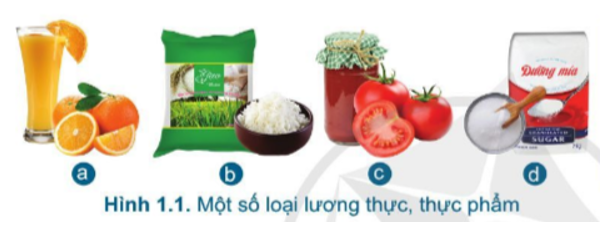 Các loại lương thực, thực phẩm trong Hình 1.1 được làm từ sản phẩm của những cây trồng nào (ảnh 1)