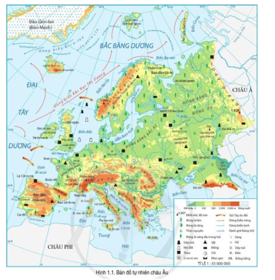 Đọc thông tin và quan sát hình 1.1, hãy phân tích đặc điểm các đới thiên nhiên của châu Âu (ảnh 1)
