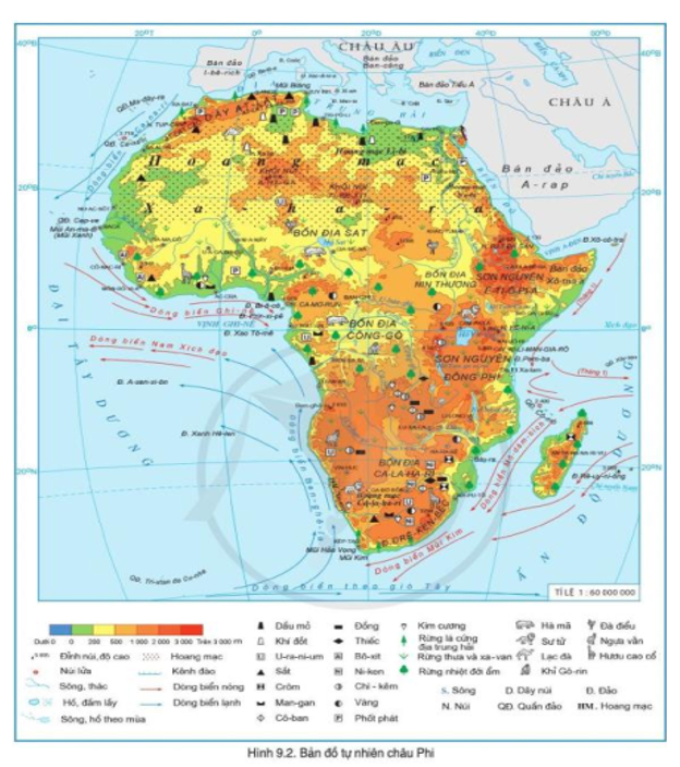 Đọc thông tin và quan sát hình 9.2, hãy: - Nhận xét đặc điểm mạng lưới sông, hồ của châu Phi (ảnh 1)