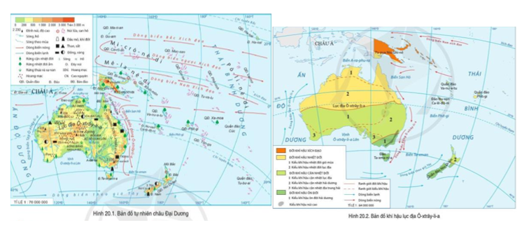 Đọc thông tin và quan sát hình 20.1, hình 20.2, hãy phân tích đặc điểm khí hậu của lục địa Ô-xtrây-li-a (ảnh 1)