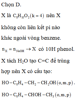 Hợp chất X là dẫn xuất của benzen có công thức phân tử C8H10O2 (ảnh 1)