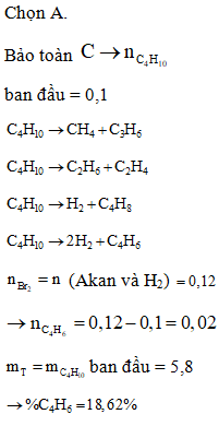 Crackinh butan thu được hỗn hợp T gồm 7 chất: CH4, C3H6, (ảnh 1)
