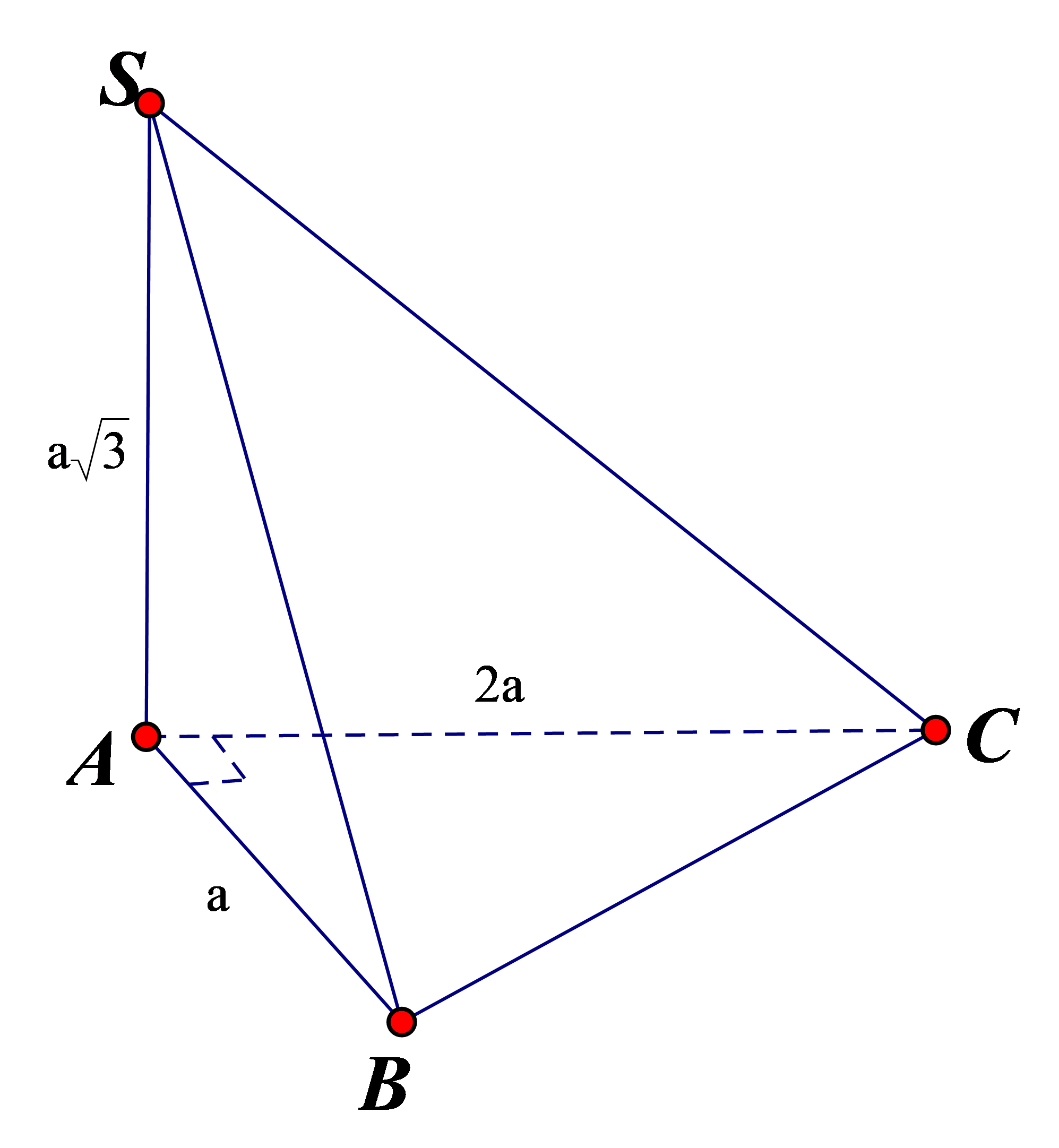 Cho hình chóp  có tam giác  vuông tại A, AB = a, AC = 2a. SA vuông góc với mặt phẳng đáy (ABC) (ảnh 1)