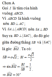 Cho hình chóp tứ giác S.ABCD có đáy là hình vuông cạnh a (ảnh 2)