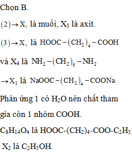 Cho 3 sơ đồ phản ứng sau:  (1) C8H14O4 (X) + NaOH => X1 + X2 + H2O (ảnh 1)
