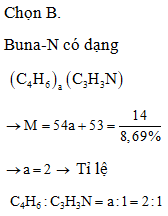 Khi tiến hành đồng trùng hợp buta-1,3-đien và acrilonitrin thu được một (ảnh 1)