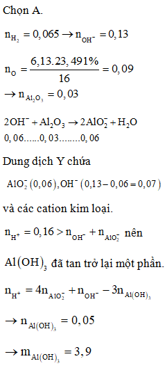 Cho 6,13 gam hỗn hợp X gồm Na, K, Ca và Al2O3 (trong đó oxi chiếm (ảnh 1)