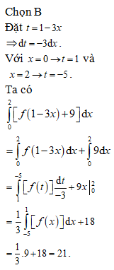 Cho hàm số f(x) liên tục trên R và thỏa mãn tích phân từ -5 đến 1 của f(x)dx=9 (ảnh 1)