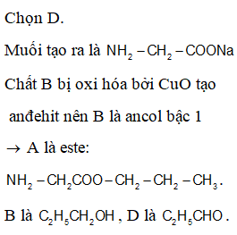 A là một hợp chất hữu cơ có CTPT C5H11O2N. Đun A với dung dịch NaOH (ảnh 1)