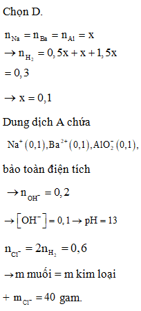 Hỗn hợp X gồm Na, Ba và Al có số mol bằng nhau  - Cho m gam X vào (ảnh 1)