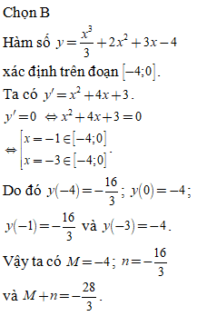 Giá trị lớn nhất và giá trị nhỏ nhất của hàm số y=x^3/3+2x^2+3x-4 trên đoạn (ảnh 1)