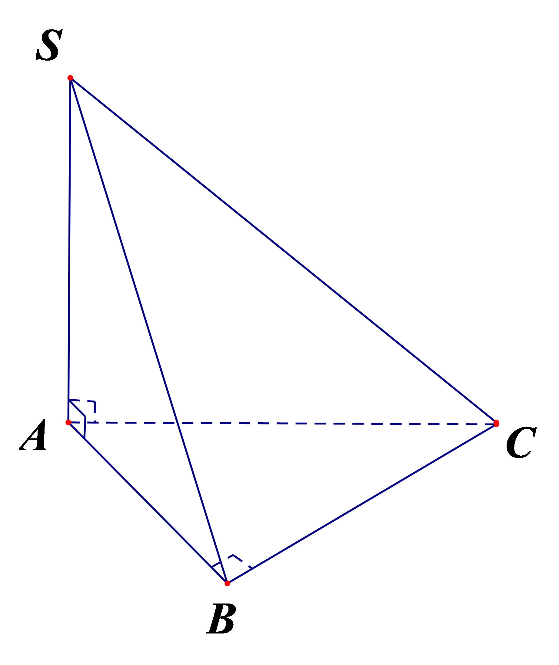 Cho hình chóp S.ABC có SA vuông góc với ABC. Tam giác ABC là vuông cân tại B (ảnh 1)