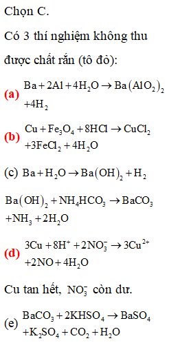 Thực hiện các thí nghiệm sau  (a) Cho hỗn hợp Ba và Al (tỉ lệ mol tương ứng 1:2) (ảnh 1)