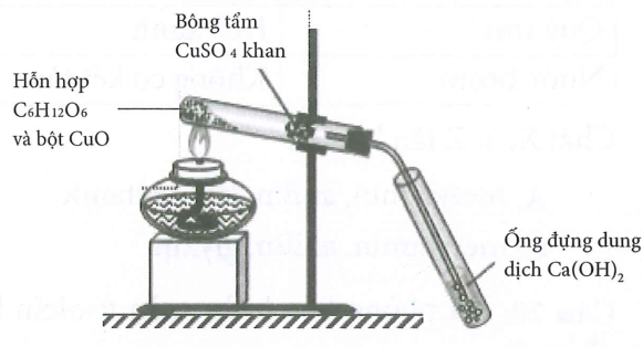 Hình vẽ mô tả thí nghiệm phân tích định tính cacbon và hidro: Cho các phát biểu về thí nghiệm trên: (a) Vai trò của CuSO4 khan là để nhận biết nguyên tố oxi. (b) Ống nghiệm đựng dung dịch Ca(OH)2 vẩn đục chứng tỏ có nguyên tố hidro. (ảnh 1)