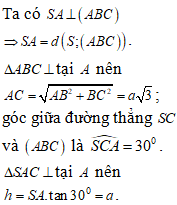 Cho hình chóp S.ABC có đáy ABC là tam giác vuông tại B, AB=a, BC=a 2, đường thẳng SA (ảnh 2)