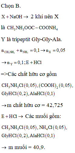 Hỗn hợp E gồm chất X (C3H10N2O4) và chất Y (C7H13N3O4), trong đó X là (ảnh 1)