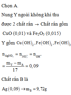 Cho hỗn hợp A gồm 0,01 mol Cu và x mol Fe vào dung dịch AgNO3 (ảnh 1)