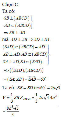 Cho hình chóp S.ABCD có đáy ABCD là hình vuông cạnh 2a, cạnh SB vuông góc với (ảnh 2)