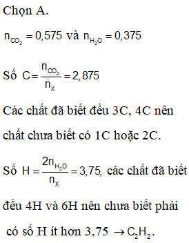 Đốt cháy hoàn toàn 0,2 mol hỗn hợp X gồm C3H6, C4H4, C3H4 và (ảnh 1)
