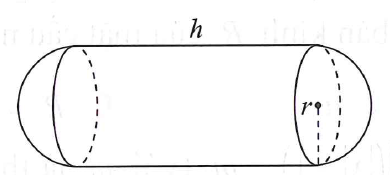 Một kĩ sư được một công ty xăng dầu thuê thiết kế một mẫu bồn chứa xăng với thể tích V cho trước, hình dạng như hình bên, các kích thước r, h thay đổi sao cho nguyên vật liệu làm bồn xăng là ít nhất.   Người kĩ sư này phải thiết kế kích thước h như thế nào để đảm bảo được đúng yêu cầu mà công ty xăng dầu đã đưa ra? (ảnh 1)