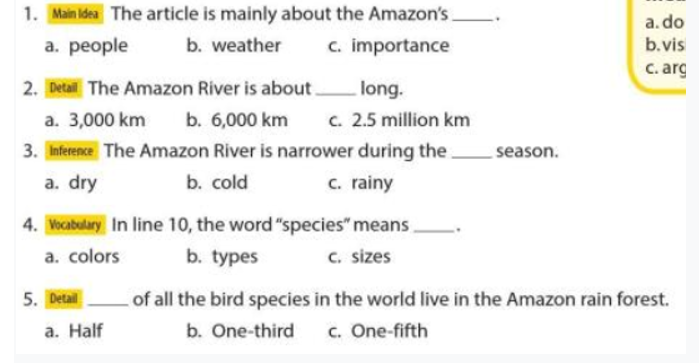 Answer the questions about Extreme Amazon  ( Trả lời các câu hỏi về Extreme Amazon (ảnh 1)