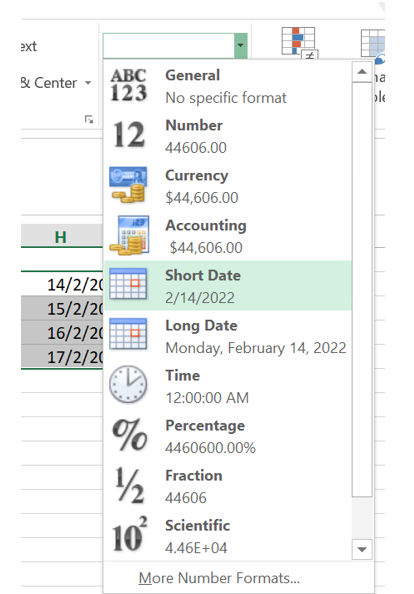 Gõ nhập vào cột có một số ô dữ liệu phù hợp với kiểu ngày tháng, chú ý có một số ngày lớn hơn 12 (ảnh 1)