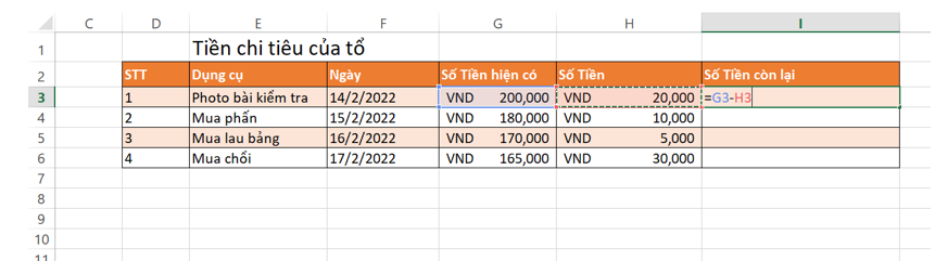 Trong bảng tổng hợp thu - chi của em, hãy tính số liệu ở cột chênh lệch và tính số tiền hiện còn cho (ảnh 1)