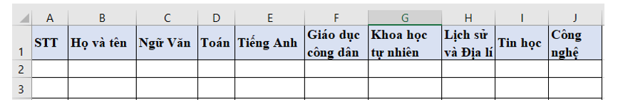 Hãy tạo bảng tính để nhập dữ liệu và tính điểm tổng kết Học kì I của một tổ (hoặc nhóm em). Bảng điểm (ảnh 1)