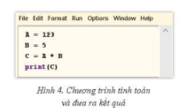 1) Ở cửa sổ Code, em hãy soạn thảo chương trình như trong Hình 4, chạy và cho biết kết quả hiển thị trên bàn hình (ảnh 1)