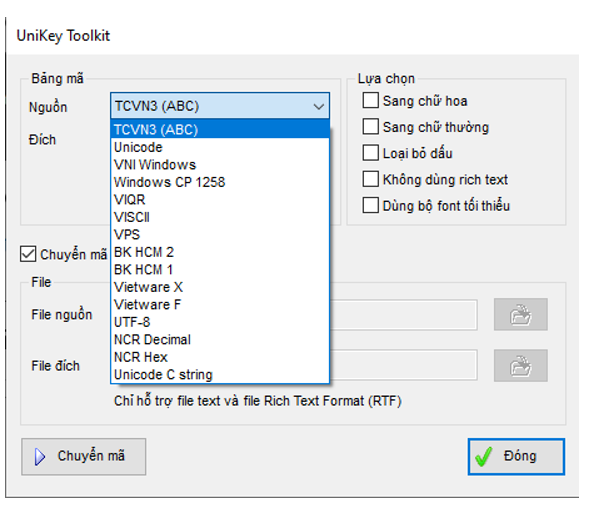 Nhấn Ctrl + Shift + F6 để hiển thị bảng điều khiển của bộ gõ tiếng Việt UniKey; trong hộp Bảng mã nháy (ảnh 1)