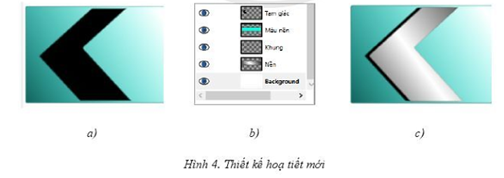 Trong Hình 4a và Hình 4b, lớp Tam giác chứa duy nhất họa tiết màu đen. Hãy nêu cách thực hiện tạo thêm một họa tiết (ảnh 1)