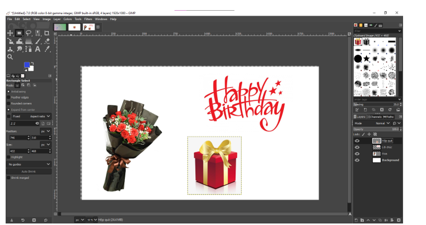 Em hãy tạo một thiệp chúc mừng sinh nhật như Hình 1b, trong đó các ảnh nguồn (hộp quà và bó hoa) (ảnh 5)