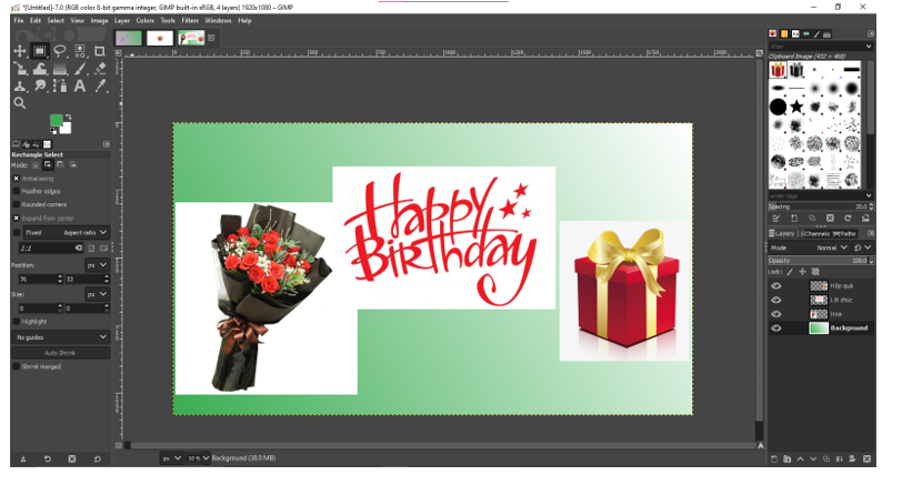Em hãy tạo một thiệp chúc mừng sinh nhật như Hình 1b, trong đó các ảnh nguồn (hộp quà và bó hoa) (ảnh 7)
