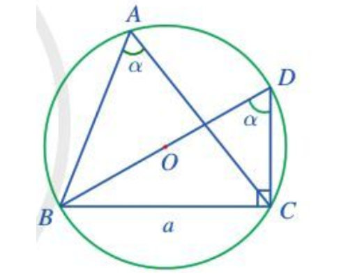 Cho tam giác ABC nội tiếp đường tròn tâm O, bán kính R và có BC = a (ảnh 1)