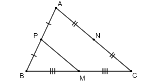 Cho tam giác ABC. Gọi M, N, P lần lượt là trung điểm của BC, CA, AB. Chứng minh (ảnh 1)