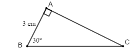 Cho tam giác ABC vuông tại A có góc B = 30 độ  , AB = 3 cm (ảnh 1)