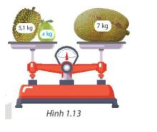 Biết cân ở trạng thái cân bằng (H.1.13), hỏi quả bưởi nặng bao nhiêu kilôgam (ảnh 1)