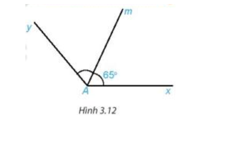 Cho góc xAm có số đo bằng 65o và Am là tia phân giác của góc xAy (H.3.12). Tính số đo góc xAy (ảnh 1)