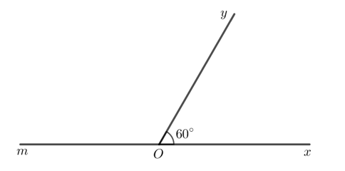 Vẽ góc xOy có số đo bằng 60o. Vẽ tia Om là tia đối của tia Ox. a) Gọi tên hai góc kề bù có trong hình vừa vẽ (ảnh 1)