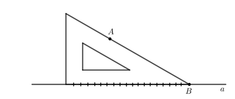 Dùng góc vuông hay góc 30o của êke (thay cho góc 60o) để vẽ đường thẳng đi qua A và song song với đường thẳng a cho trước (ảnh 2)