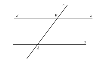 Vẽ hai đường thẳng song song a, b. Kẻ đường thẳng c cắt đường thẳng a tại A và cắt đường thẳng b tại B.  Trên Hình 3.34 (ảnh 2)